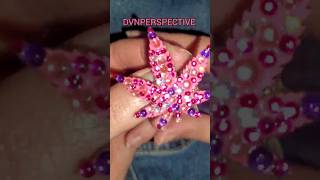 Small Wooden Cannabis Brooch Embellished with Pink, Purple & Fuchsia Rhinestones #cannabis #brooch