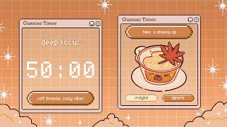 2 Hour Study With Me Pomodoro Timer 50/10 x2 Focus Session 🍁🍂Autumn Tea Jazz & Piano, Fire Crackling screenshot 5