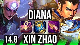 DIANA vs XIN ZHAO (JGL) | Rank 6 Diana, Legendary, 16/5/11 | TR Challenger | 14.8