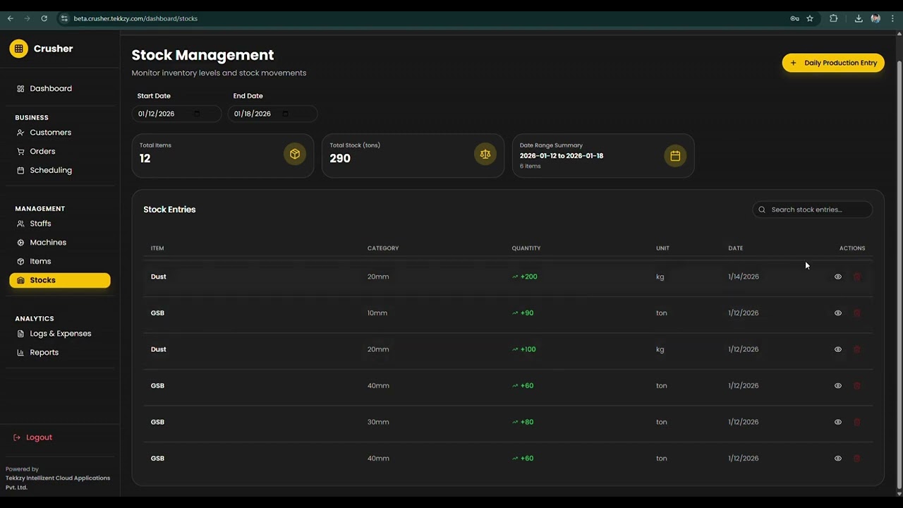 Crusher Management Item & Stock Module Tutorial in Hindi | Inventory Management | Tekkzy