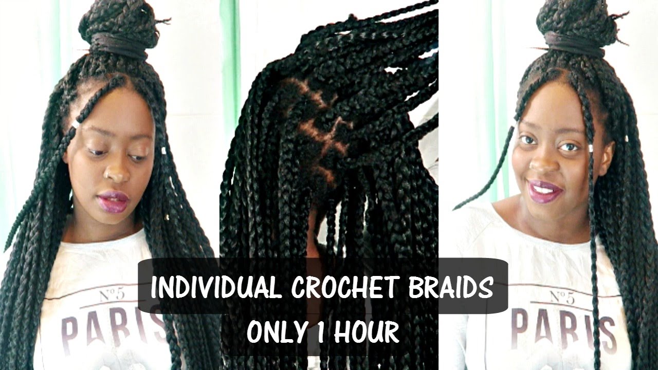 NO CORNROWS INDIVIDUAL CROCHET BRAIDS ONLY 1 HOUR DIY HOW TO YouTube