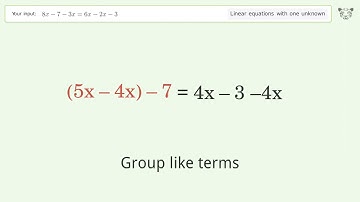 Linear equation with one unknown: Solve 8x-7-3x=6x-2x-3 step-by-step solution