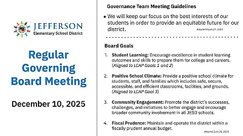 JESD Regular Board Meeting: December 10, 2025