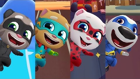 Talking Tom Hero Dash - Hank Vs Tom Vs Angela Vs Ginger Chasing Rakoon In Bosses Walls World Events