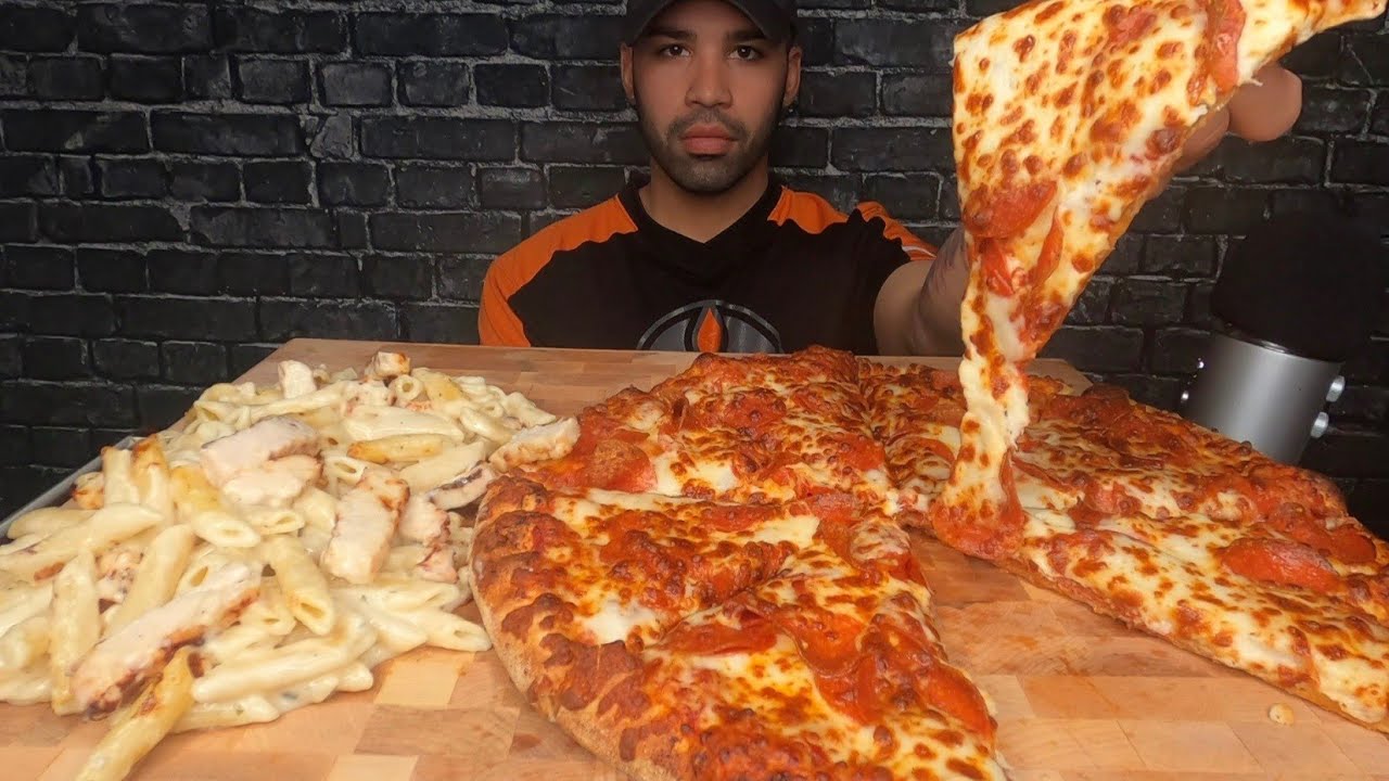 (ASMR) DOMINO'S PIZZA & CHICKEN ALFREDO PASTA MUKBANG
