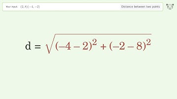 Find the distance between two points p1 (2,8) and p2 (-4,-2): Step-by-Step Video Solution