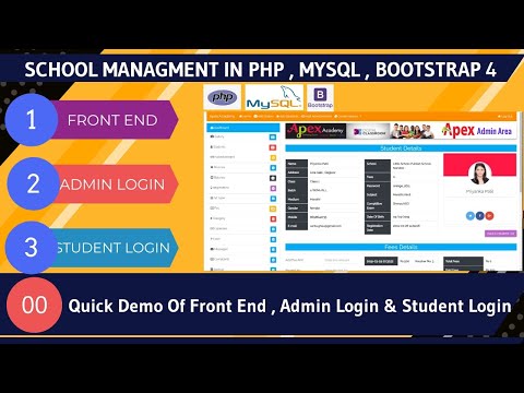 School Managment Project In PHP , MYSQL , BOOTSTRAP 4 With Front End, Admin Login , Student Login