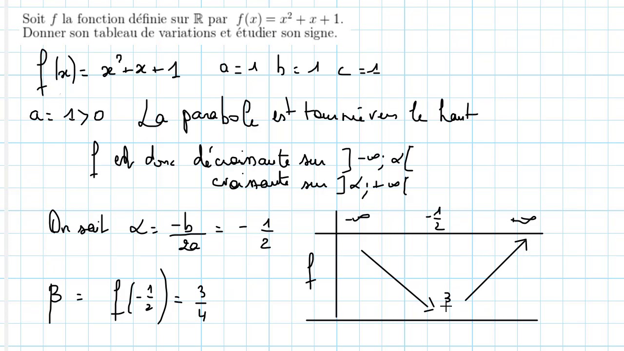 second degré signe et variations de x²+x+1 - YouTube