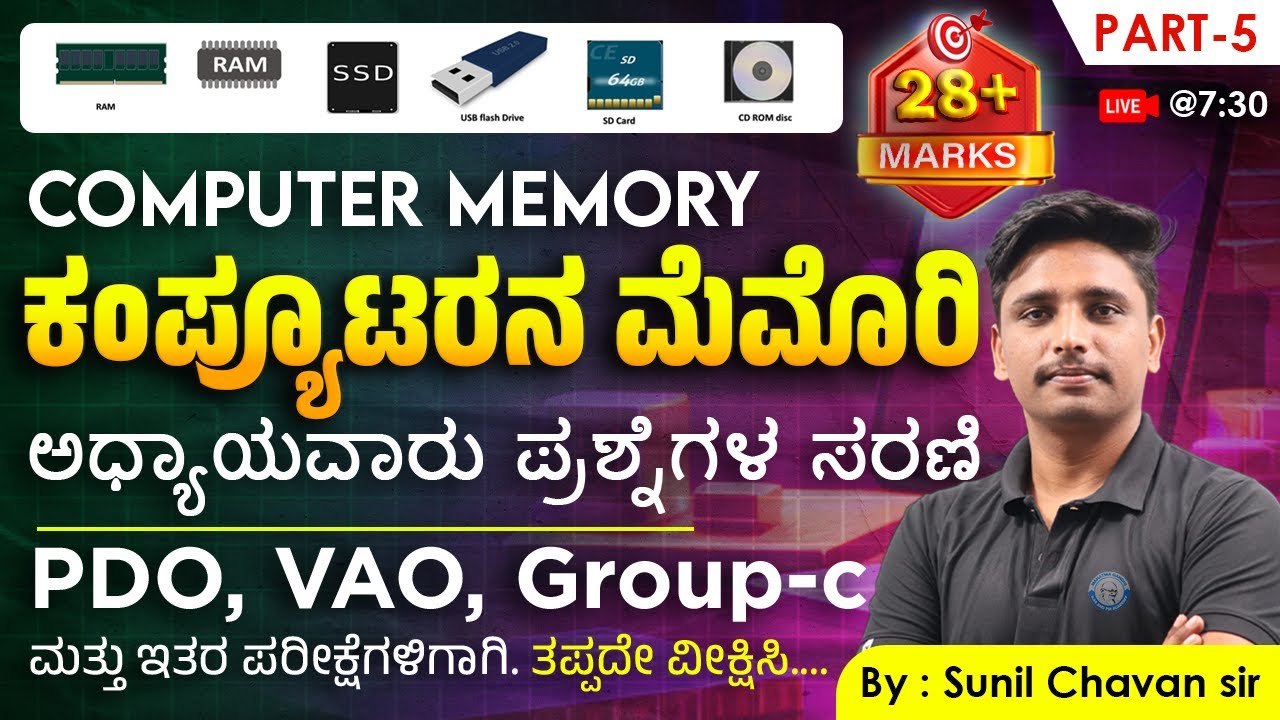 ಕಂಪ್ಯೂಟರನ ಮೆಮೊರಿ | ಕಂಪ್ಯೂಟರನ ಅಧ್ಯಾಯವಾರು ಪ್ರಶ್ನೆಗಳ ಸರಣಿ | Computer chapter wise questions series