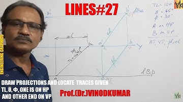 Projection of Lines -27, Line inclined to both HP and VP, (UQ-7) by Prof.Vinodkumar