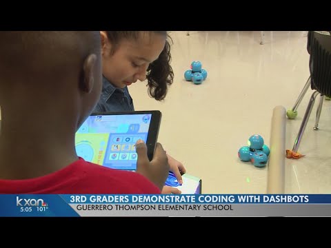 Third grade students at Guerrero Thompson Elementary demonstrate coding with dashbots