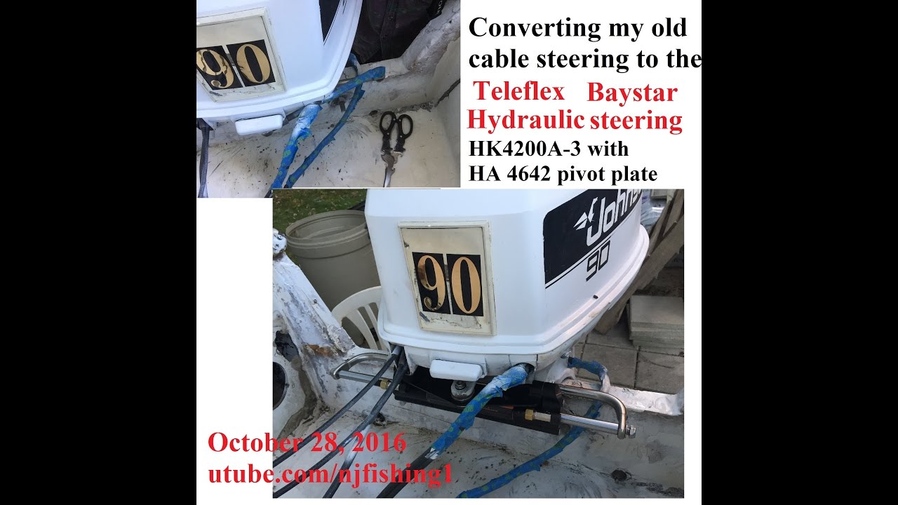 a closeup look Teleflex Baystar Hydraulic steering system (how it turns the outboard motor