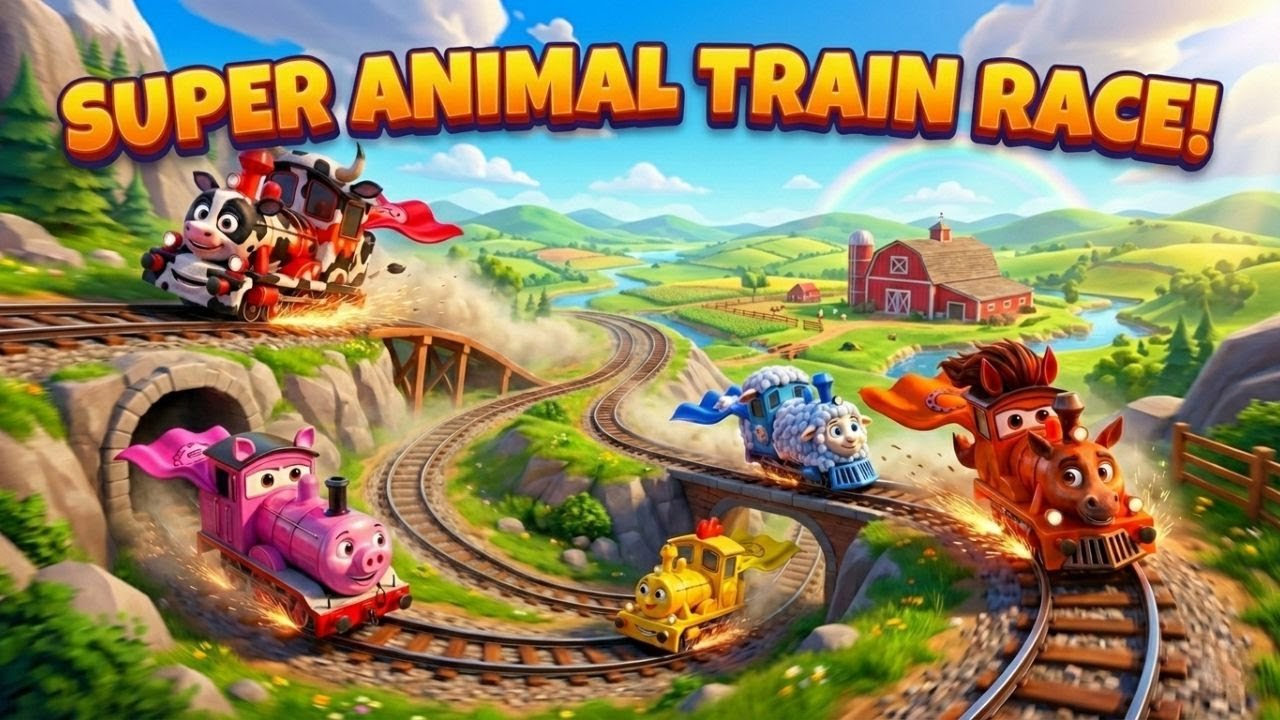 🐮🚂 Farm Animal Trains! Learn Animals & Sounds for Kids | 3D Cartoon