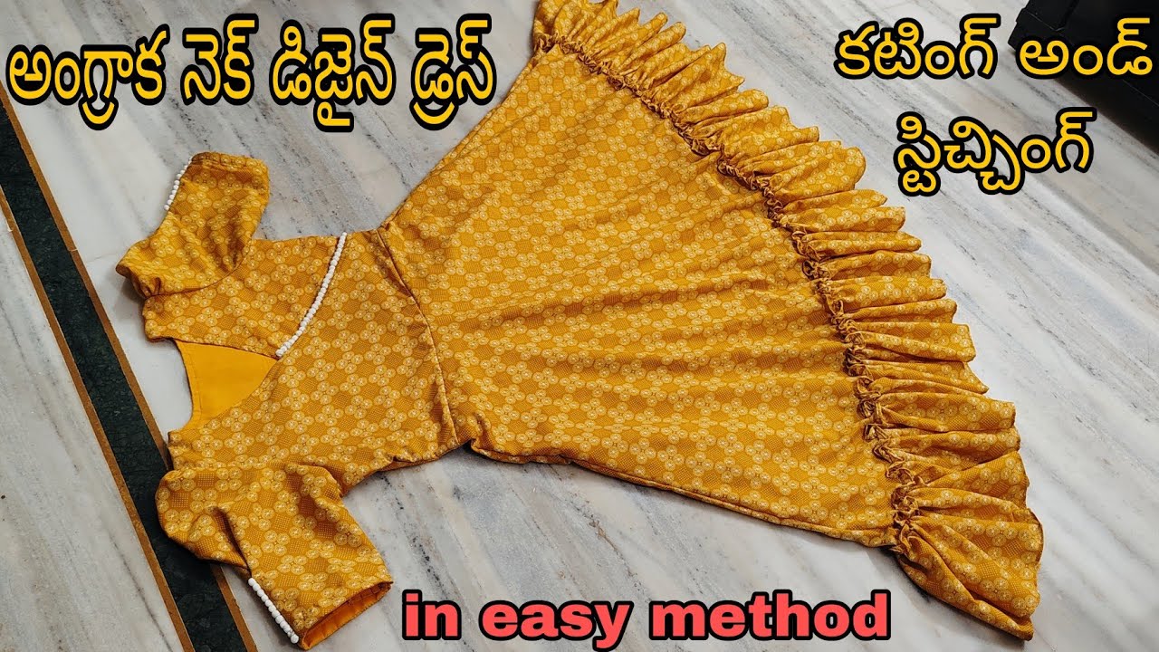 Angrakha neck design dress cutting and stitching with pleets