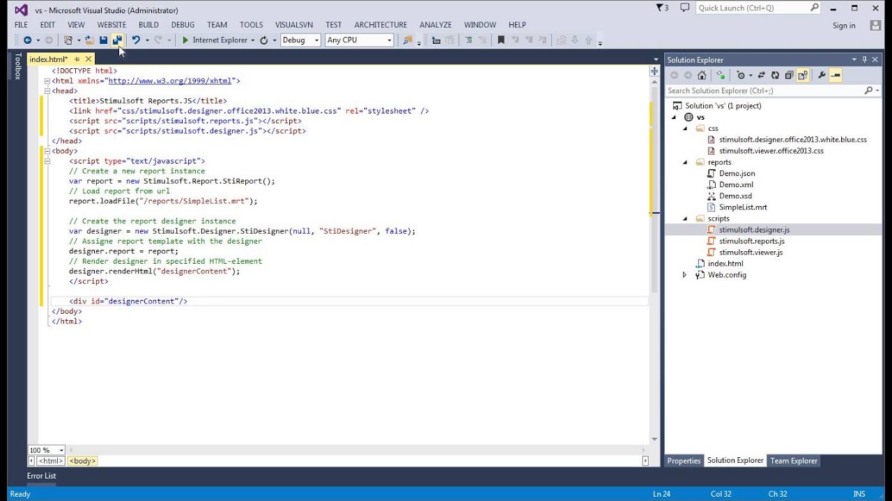 JavaScript Reporting Tool: Loading Report Template from Visual Studio ...