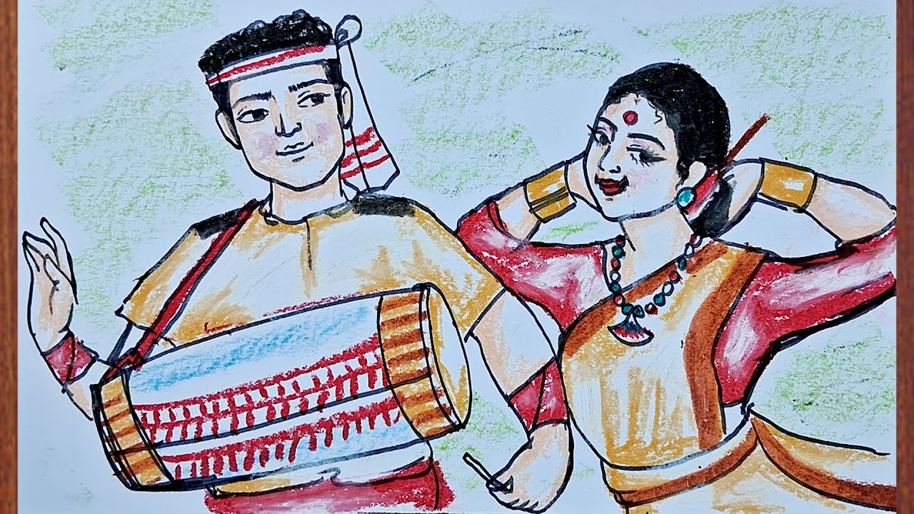 Bihu Drawing Tutorial || Rongali Bihu Drawing || Bihu Dance Drawing || Happy Bihu || Bihu Art ||বিহু