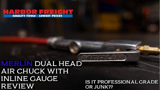 Merlin Dual Head Air Chuck With Inline Pressure Gauge (Harbor Freight)