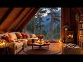 Soft Jazz Music In Cozy Cabin Ambience Rain On Window Fireplace Sounds To Unwind 