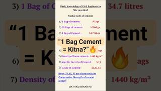Cement Useful Notes for Civil Engineers🔥 |1Bag Cement Kitna kg &amp; Volume |Site Practical Tips #shorts