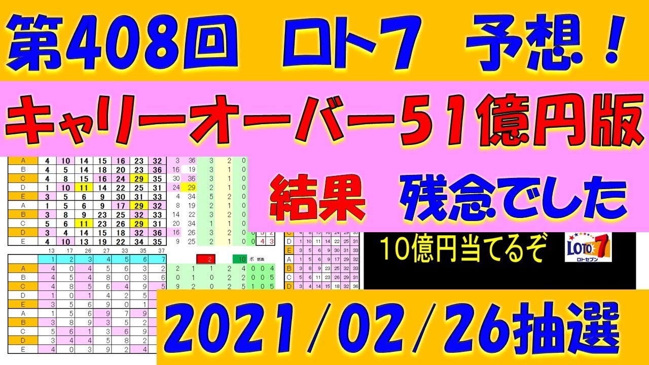 第408回 ロト7予想キャリーオーバーバージョン 21年2月26日抽選 Youtube 第408回 ロト7予想キャリーオーバーバージョン 21年2月26日抽選 Youtube