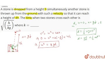 A stone is dropped from a height h simultaneously another stone is thrown up from the ground wi