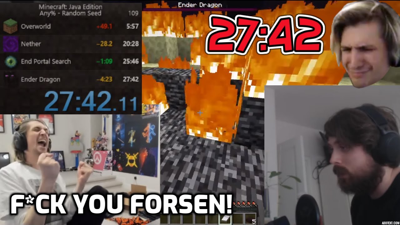 xQc beats Forsen's Minecraft speedrun record (20:05) : r/LivestreamFail