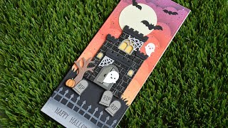 Spooky Halloween Castle Slimline card using stencils