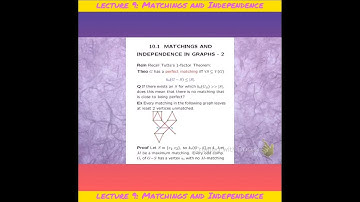 MAT0067 Graph Theory Honours Lecture 9 Matchings and Independence Part 1