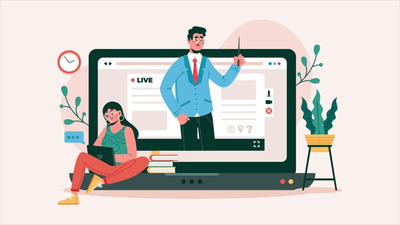 Background Remote online education cartoon