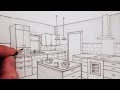 How to Draw a Kitchen Room in Two-Point Perspective: Time Lapse