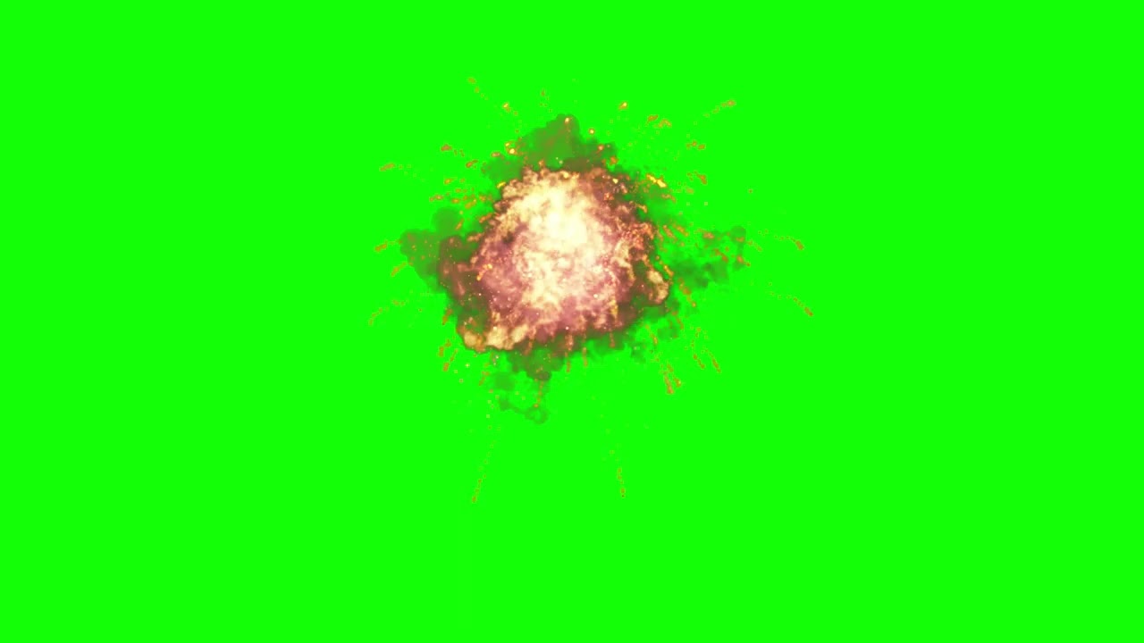Fiery Explosion on Green Screen Background Alpha Channel Included for Easy Background