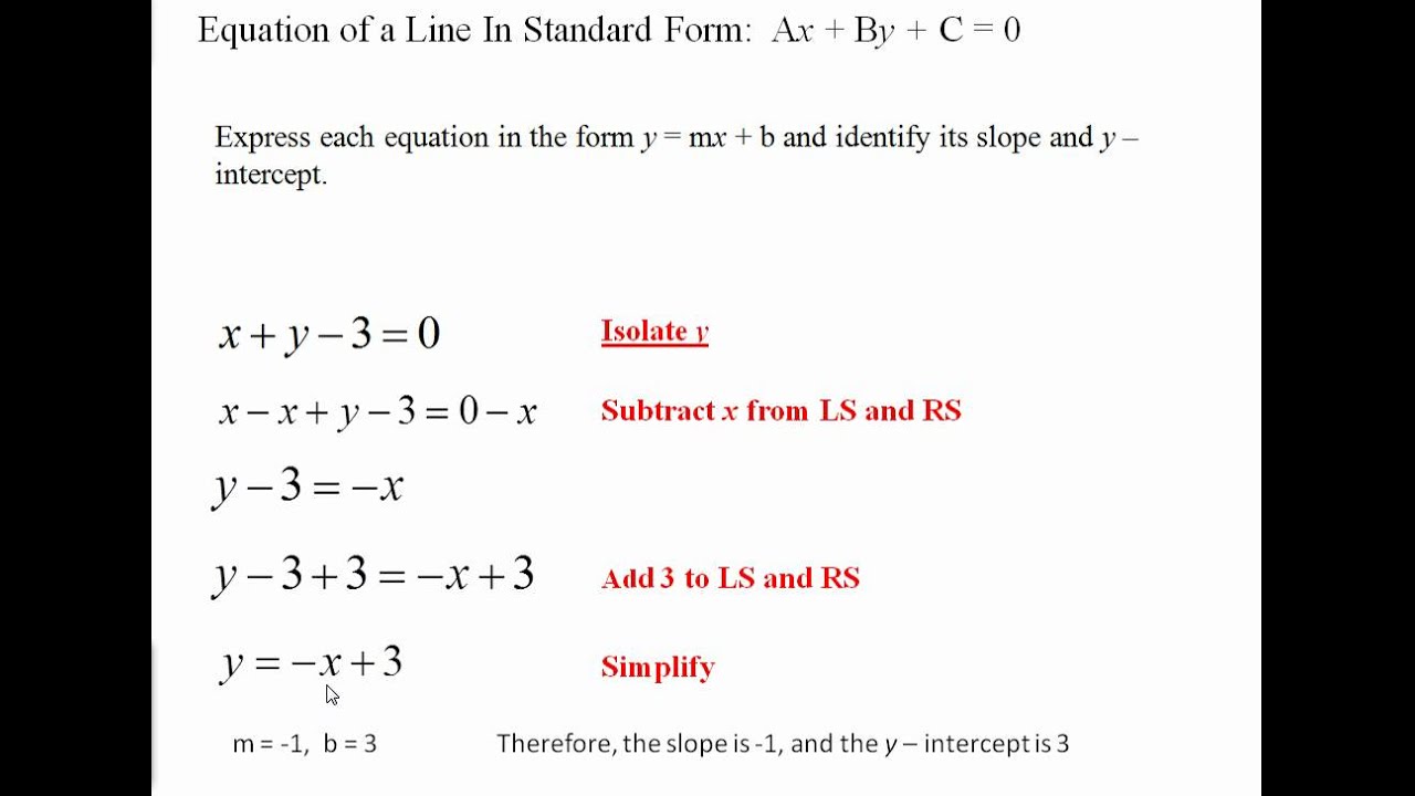 Standard Form of a Line Ax + By + C = 0 YouTube