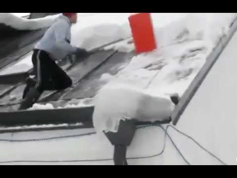 Cleaning Snow Off The Roof Fail - Funny Video
