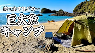 砂浜で釣りキャンプ！想定外の巨大魚に嬉しい悲鳴！