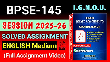 BPSE 145 Solved Assignment 2025-26 English, BPSE 145 Solved Assignment 25-26, BPSE-145 Assignment