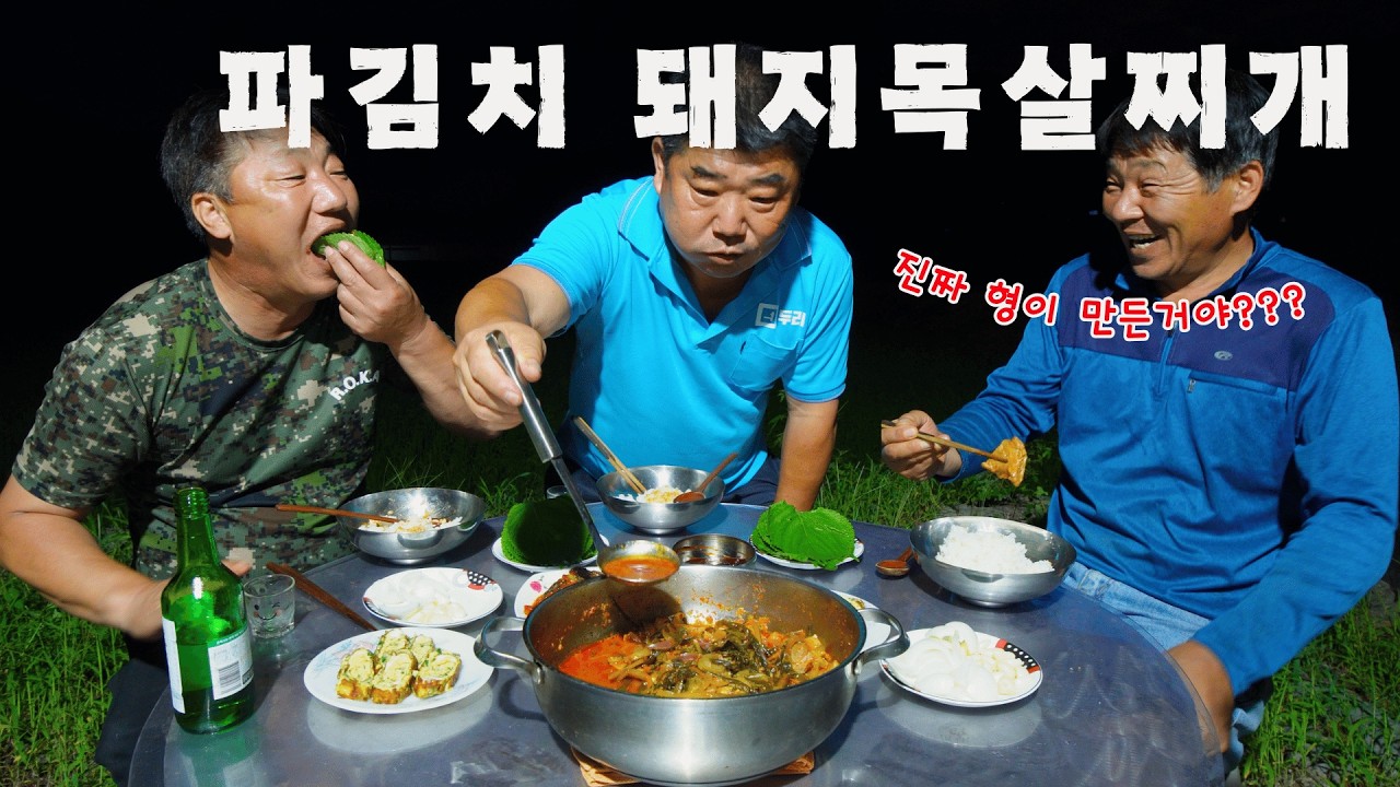 [시골먹방] 잘익은 파김치에 돼지고기 목살 넣어 얼큰하게  끓인 파김치 돼지목살찌개 [Green onion kimchi stew] MUKBANG/EATING SHOW