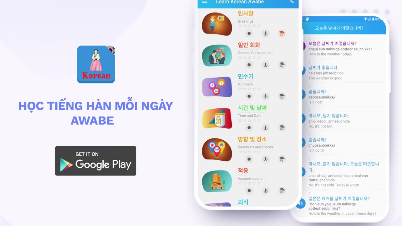 Phần mềm học tiếng hàn giao tiếp | Học tiếng Hàn mỗi ngày với Awabe | App học tiếng Hàn | Miễn phí | Cách nhanh nhất để học tiếng Hàn!!