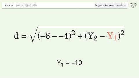 Find the distance between two points p1 (-4,-10) and p2 (-6,-5): Step-by-Step Video Solution