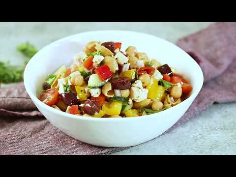 How To Make Loaded Greek Chickpea Pasta Salad