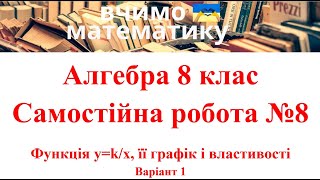 Алгебра 8 клас. Самостійна робота №8. Функція y=k/x, її графік і властивості