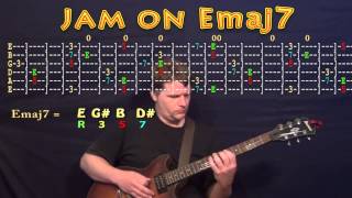 Guitar Jam Lesson E Major Emaj7 E G B D JAMTRACK MM60