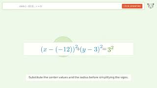 Properties of a circle from circle(-12,3)-radius3 | Tiger Algebra Solver