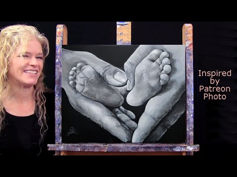BABY FEET-Learn How to Draw and Paint with Acrylics-Easy Beginner Paint and Sip at Home Tutorial
