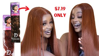 😱 Scratch to Glam | DIY $7 Burnt Orange Synthetic wig| using Braiding Hair Extension