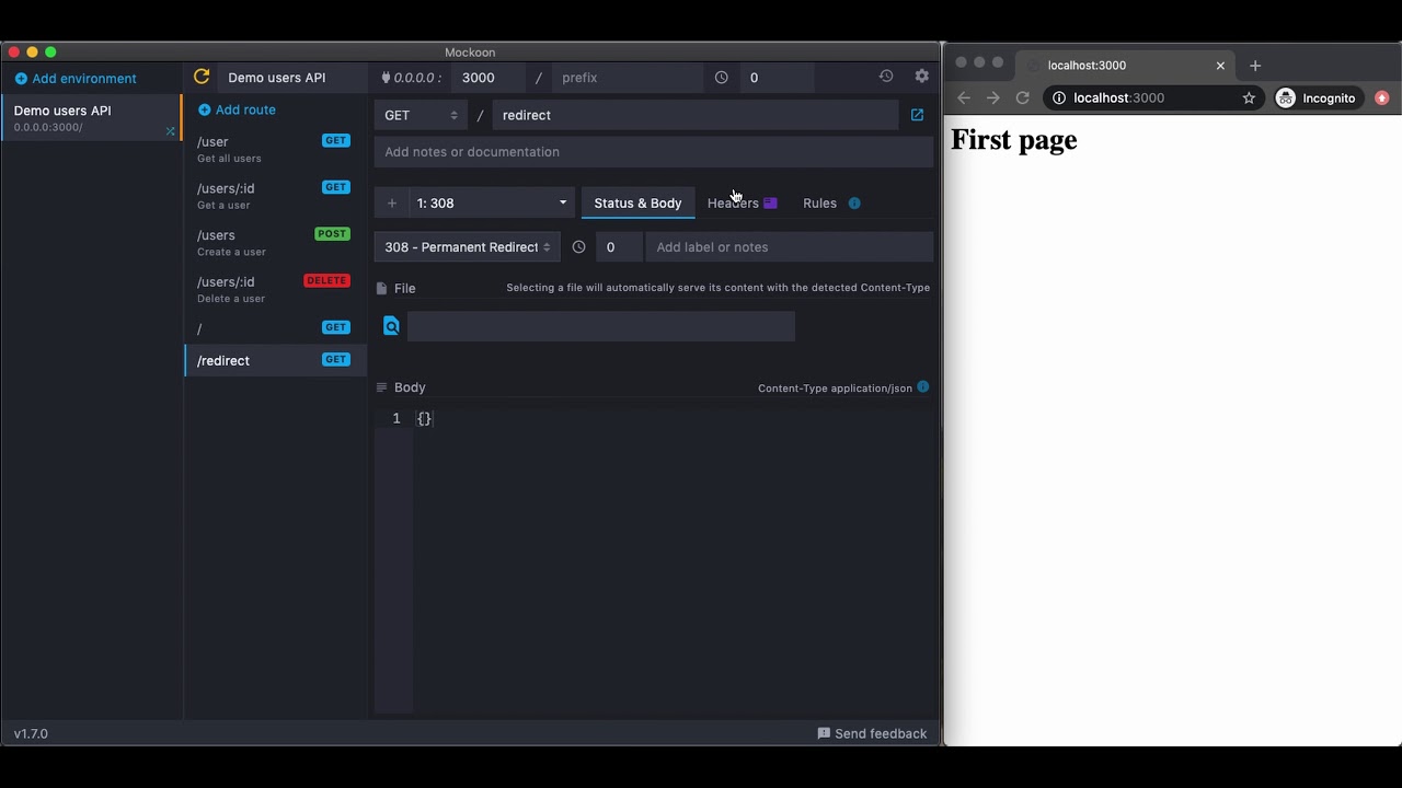Mockoon redirect - YouTube