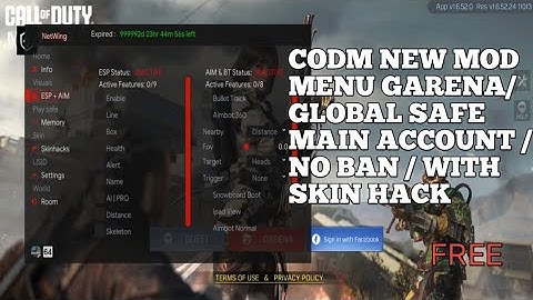 CODM NEW FREE MOD MENU GLOBAL/GARENA SAFE MAIN ACCOUNT / NO BAN / WITH SKIN HACK 💯