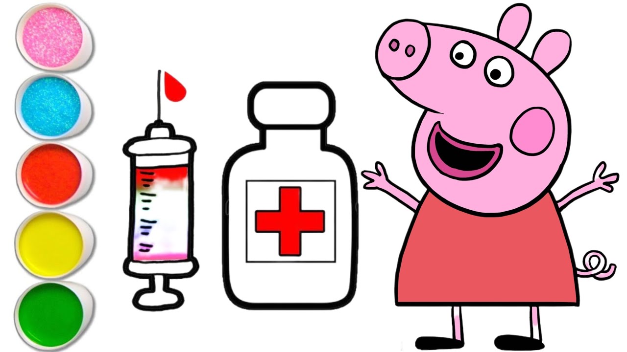 Peppa Pig injection and dawai drawing and colouring for kids and toddlers || Peppa pig drawing 