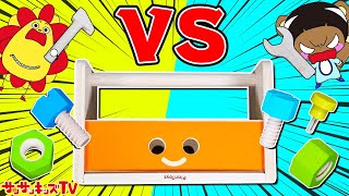 ねじねじ建築対決！大工さんごっこで憧れの最強ロボットやはたらくくるまを組み立て！大はしゃぎしすぎて大変なことに...！？知育玩具・親子向け教育★サンサンキッズTV★