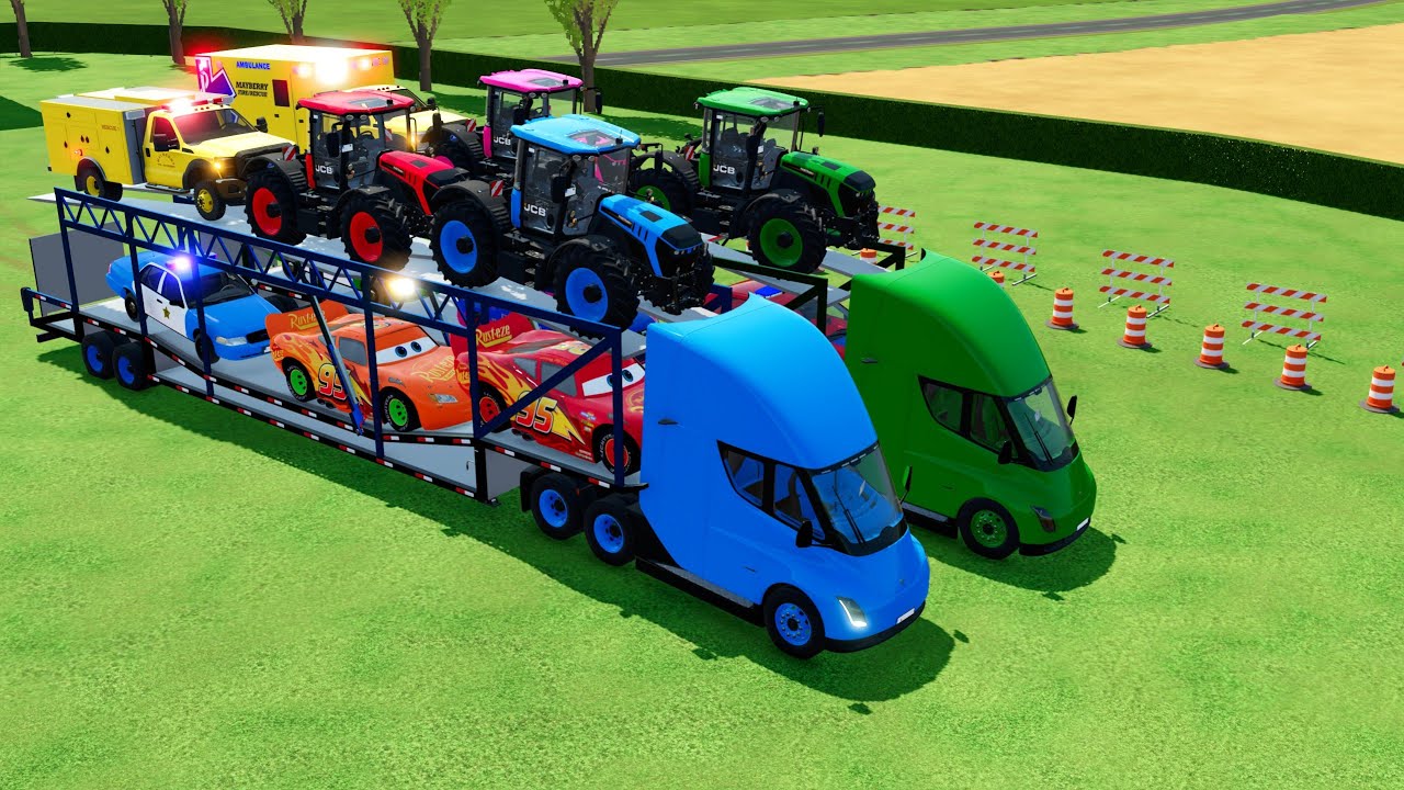 DACIA COLORFULL - TRANSPORTING KENWORTH, VOLVO, MAN MIXER TRUCKS, COLORS!