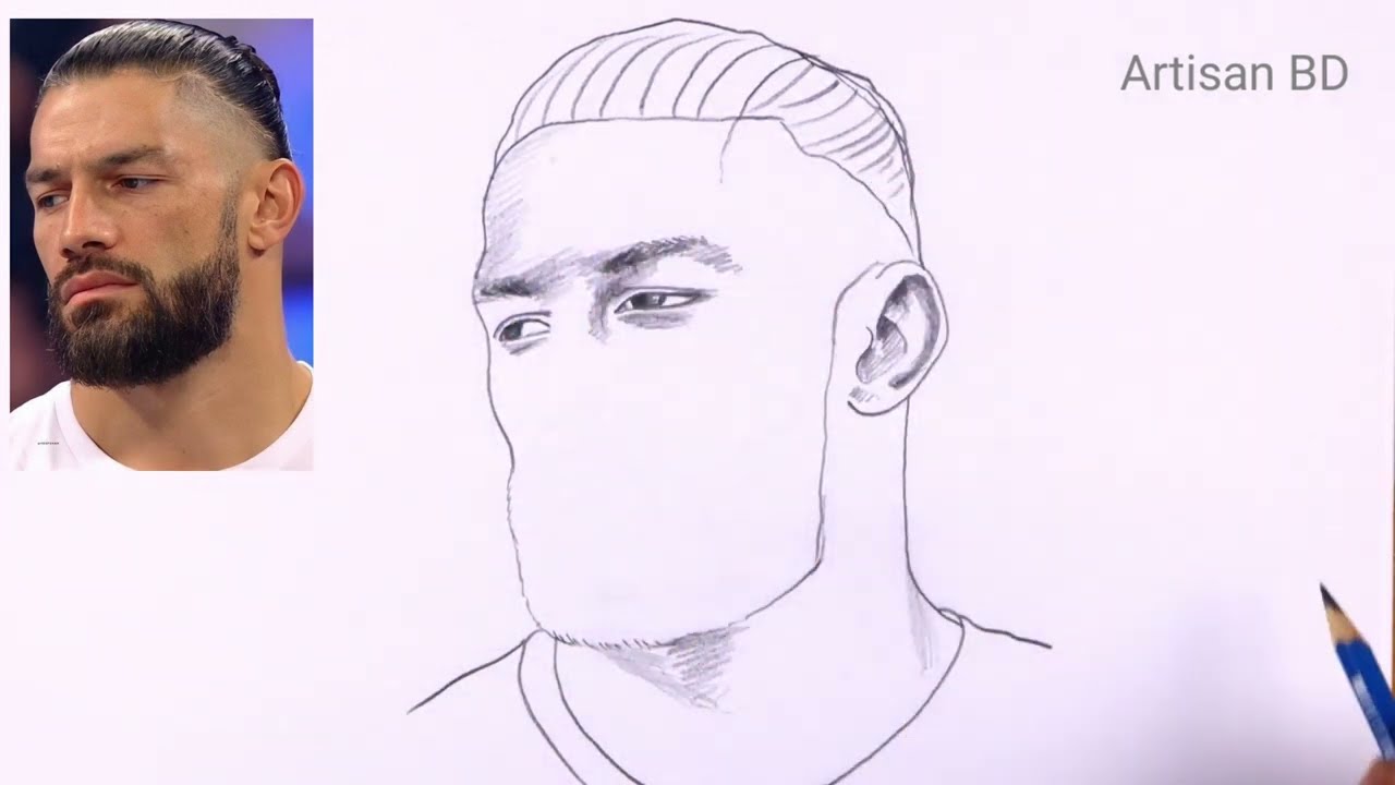 Drawing of Realistic face Roman Reigns, Pencil Drawing Easy WWE 